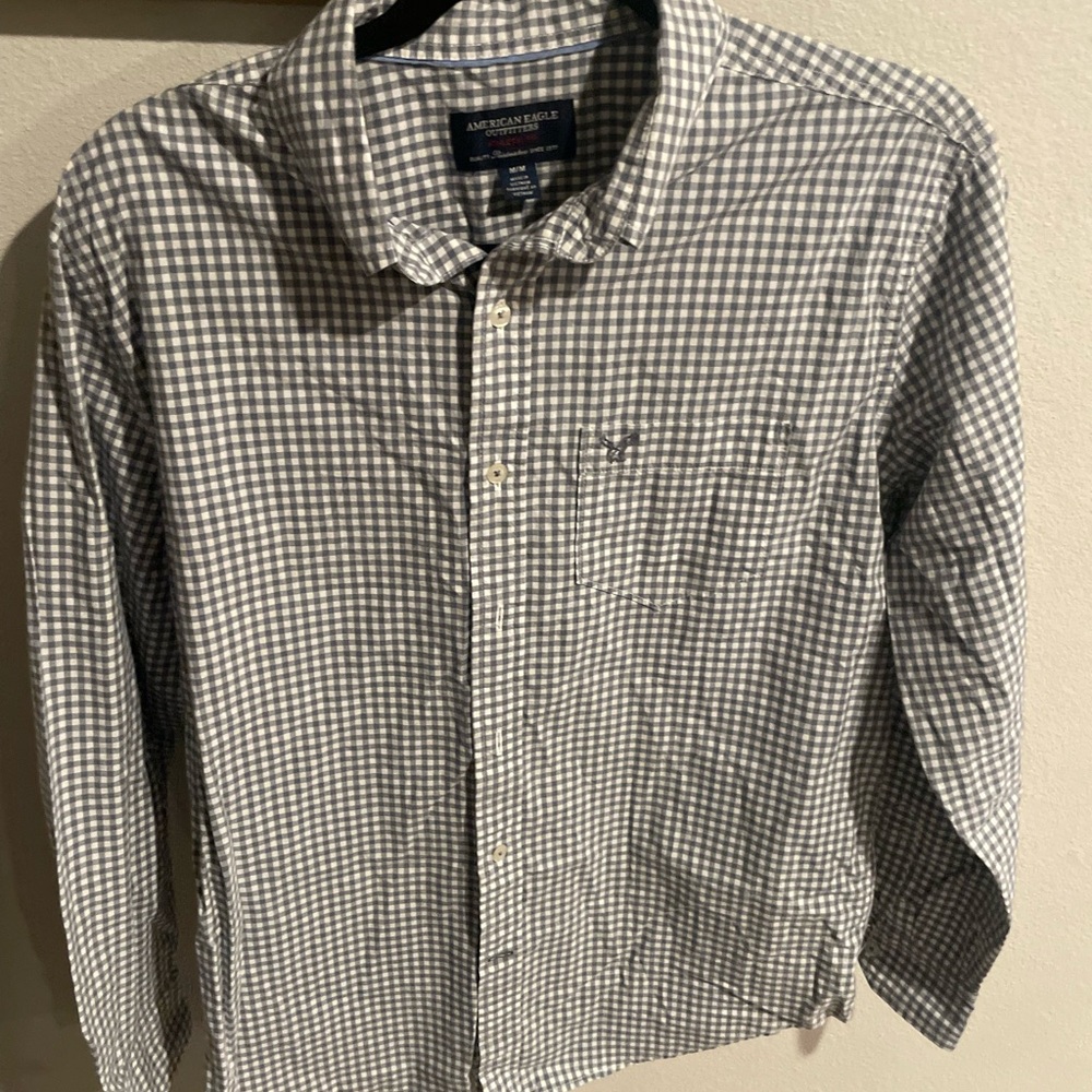 American‎ Eagle Outfitters Men's Gray Blue Checkered Shirt Size Medium